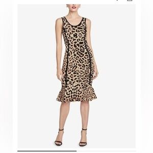 Rachel Rachel Roy Leopard Print Knit Midi Dress XL Ruffle Hem Feminine Mob Wife
